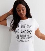 New Look Curves White Butterfly Free Wild Spirit Logo T-Shirt